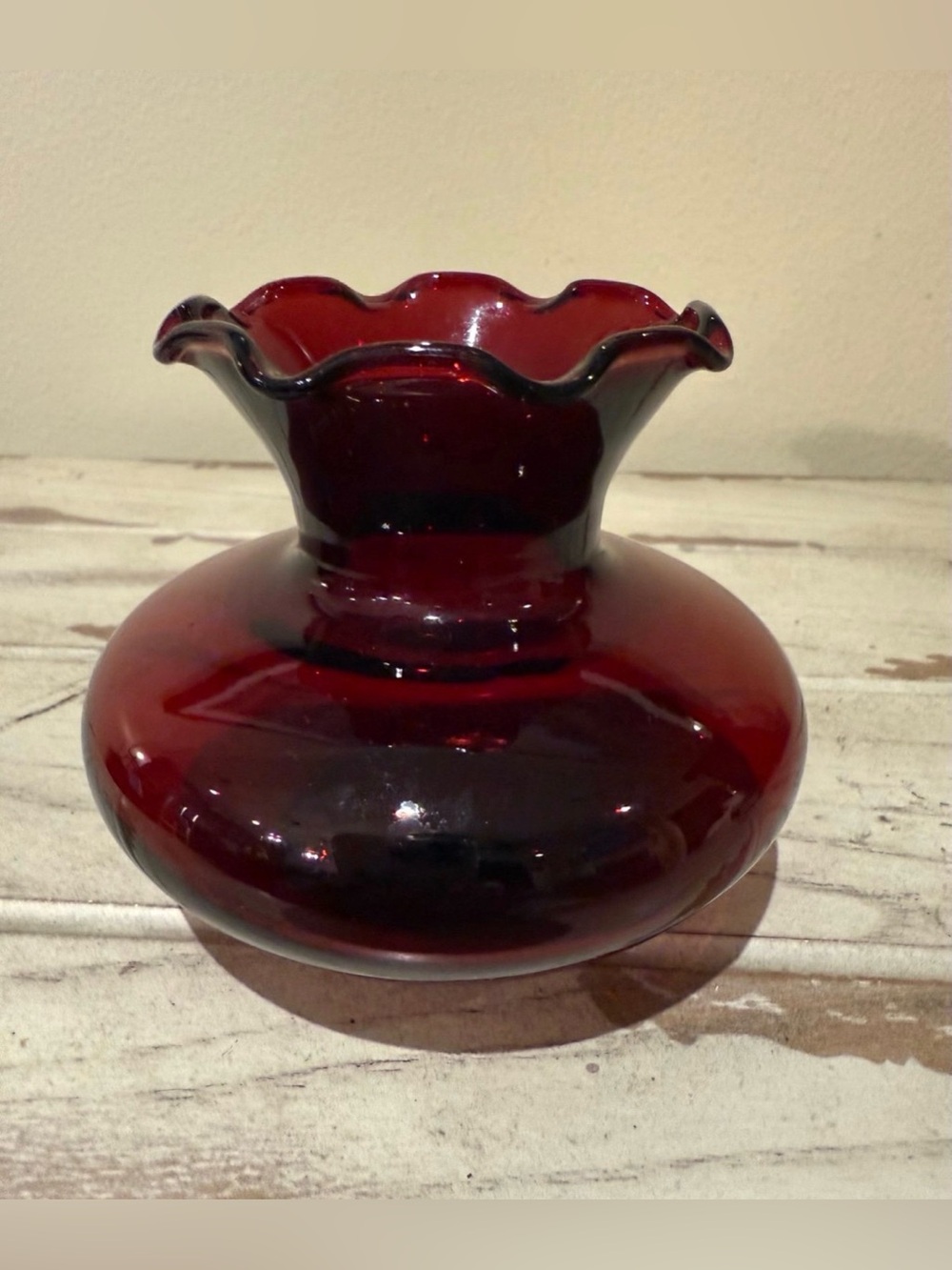Vintage Ruby Red Glass Fluted Ruffled Bud Vase